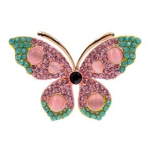Pink Green Crystal Pave Butterfly Brooch: Delicate Elegance with Sparkli…